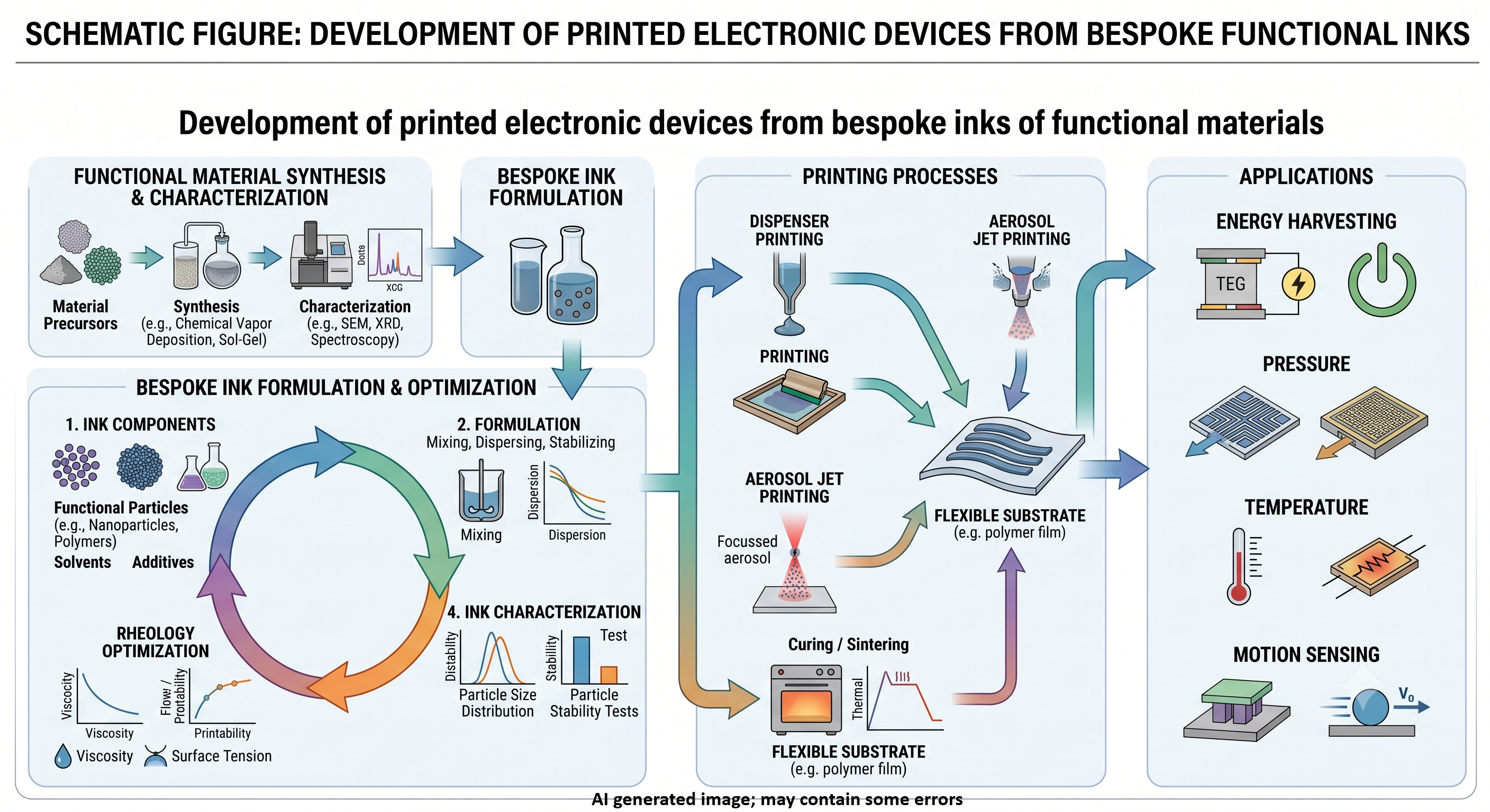 Development of printed electronic devices from bespoke inks of functional materials